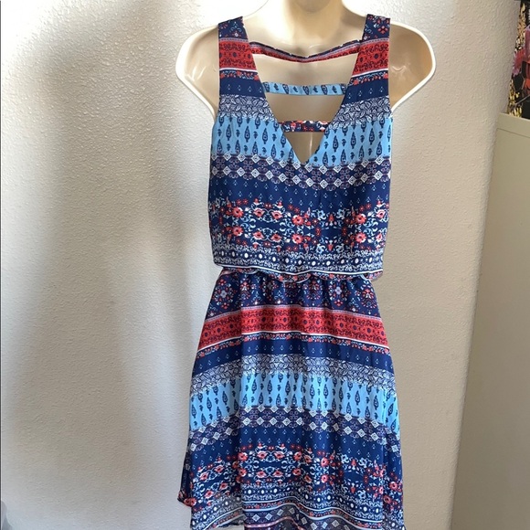 Xhilaration Navy and Red Patterned Mini Dress - Picture 5 of 5